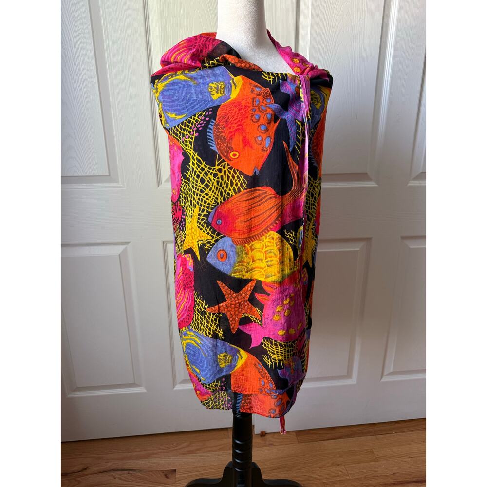 Large Tropical Fish Print Wrap Scarf Beach Cover Up Sarong Cruise Tropical Swim